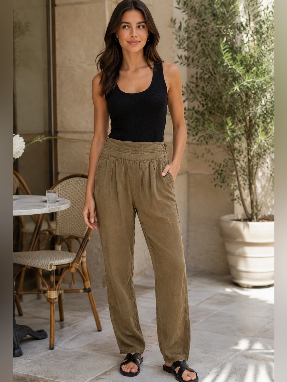 Wilfred Aritzia Lyocell Paperbag Pants Size 0 Tan